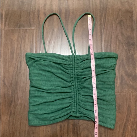Anthropologie Green Ruched Spaghetti Strap Top - Picture 5 of 6